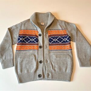 Worn Once Gymboree 6-7 Small Cotton Shawl Collar Fairisle Gray Cardigan Sweater